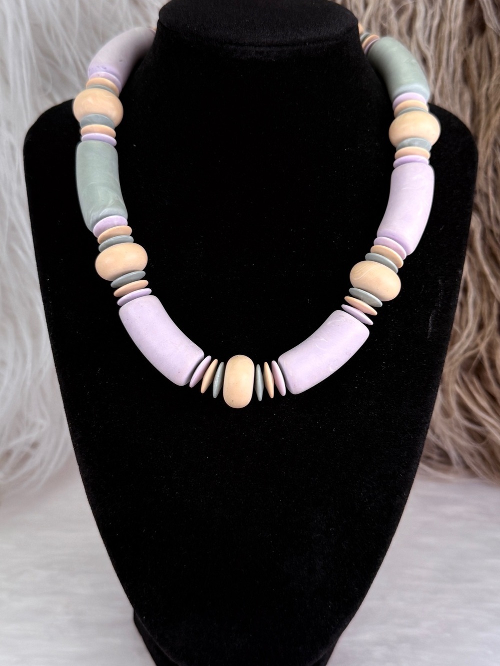 Pastel Chunky Beaded Statement Necklace Hidden Barrel Clasp